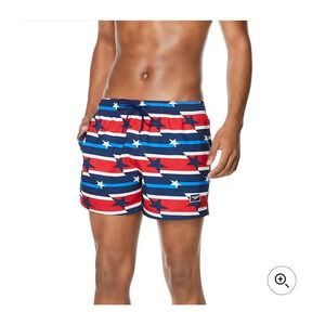 NWT Speedo Star Lane Volley 14" Swim Trunks - LARGE red white blue stars stripes